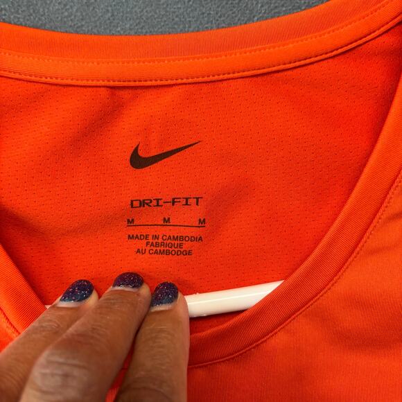 Nike Dri-FIT Women’s Long Sleeve Athletic Training Top Orange Swoosh Compression - Picture 4 of 7